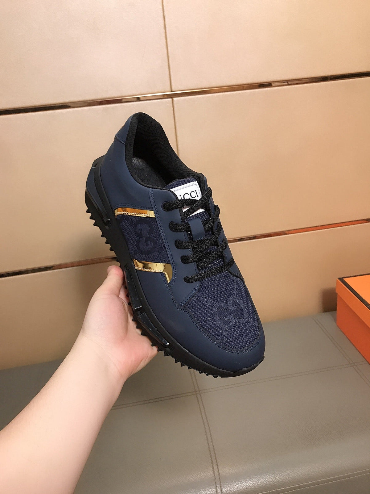 GG Men's Sneaker Navy Blue Cowhide 735850