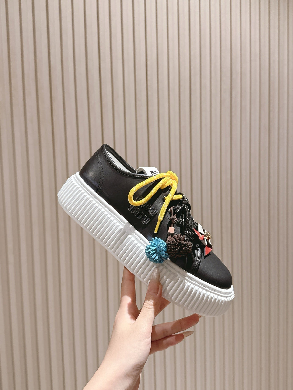 MIU MIU platform sneakers black leather 461865