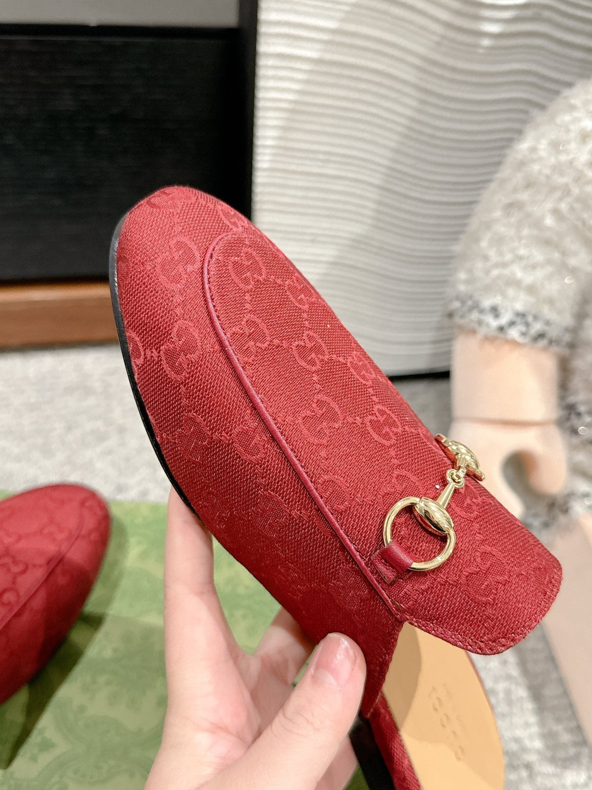 Horsebit Mule Red Canvas