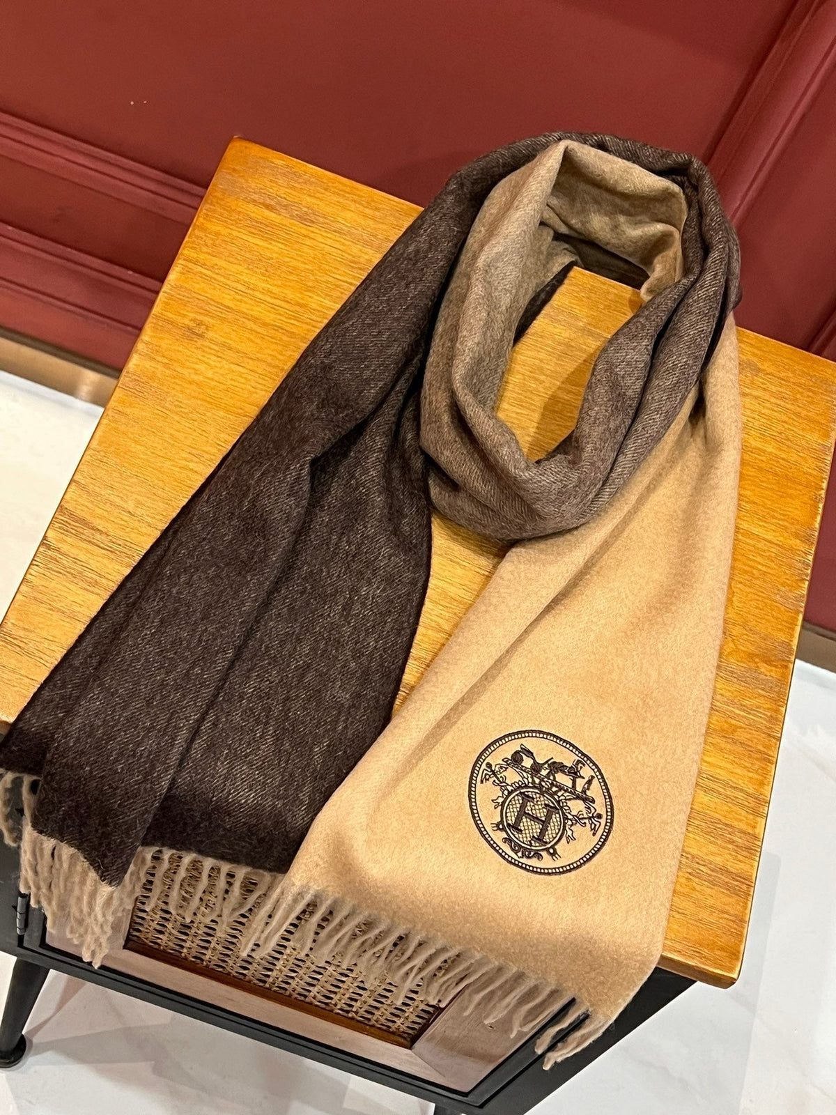 Scarf 190 CM In Beige Mix Dark Brown Cashmere