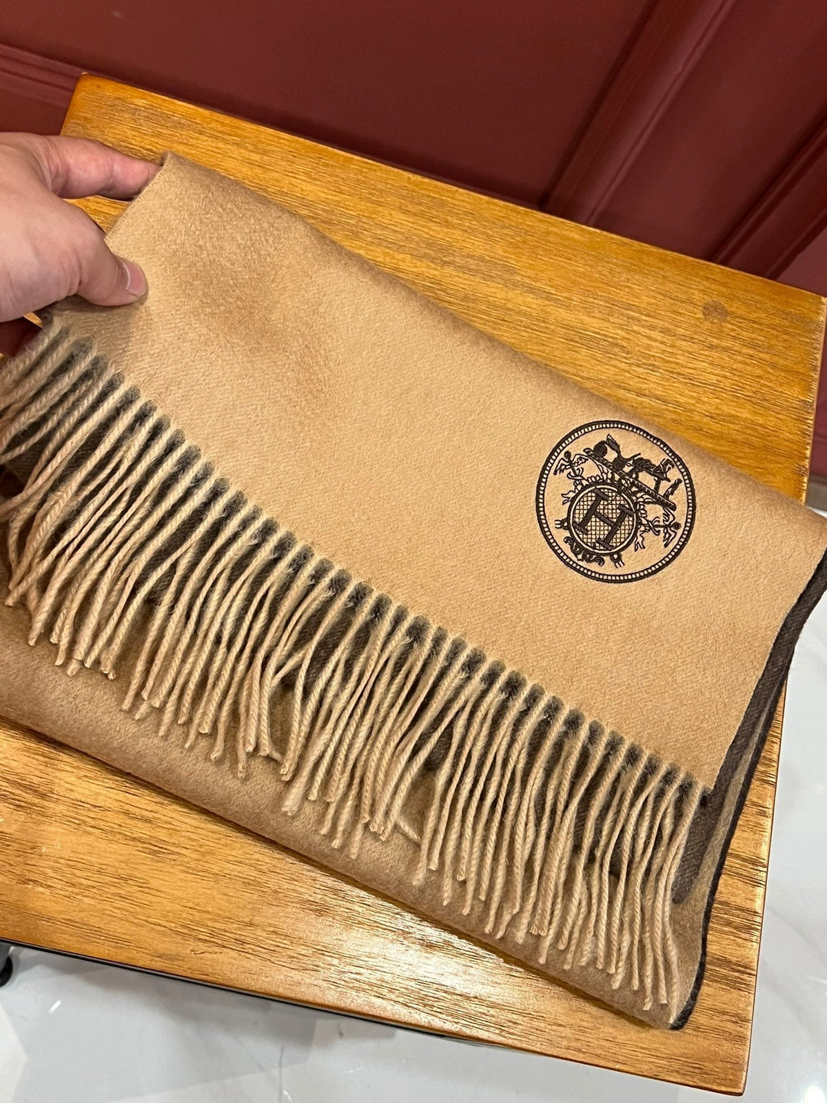 Scarf 190 CM In Beige Mix Dark Brown Cashmere
