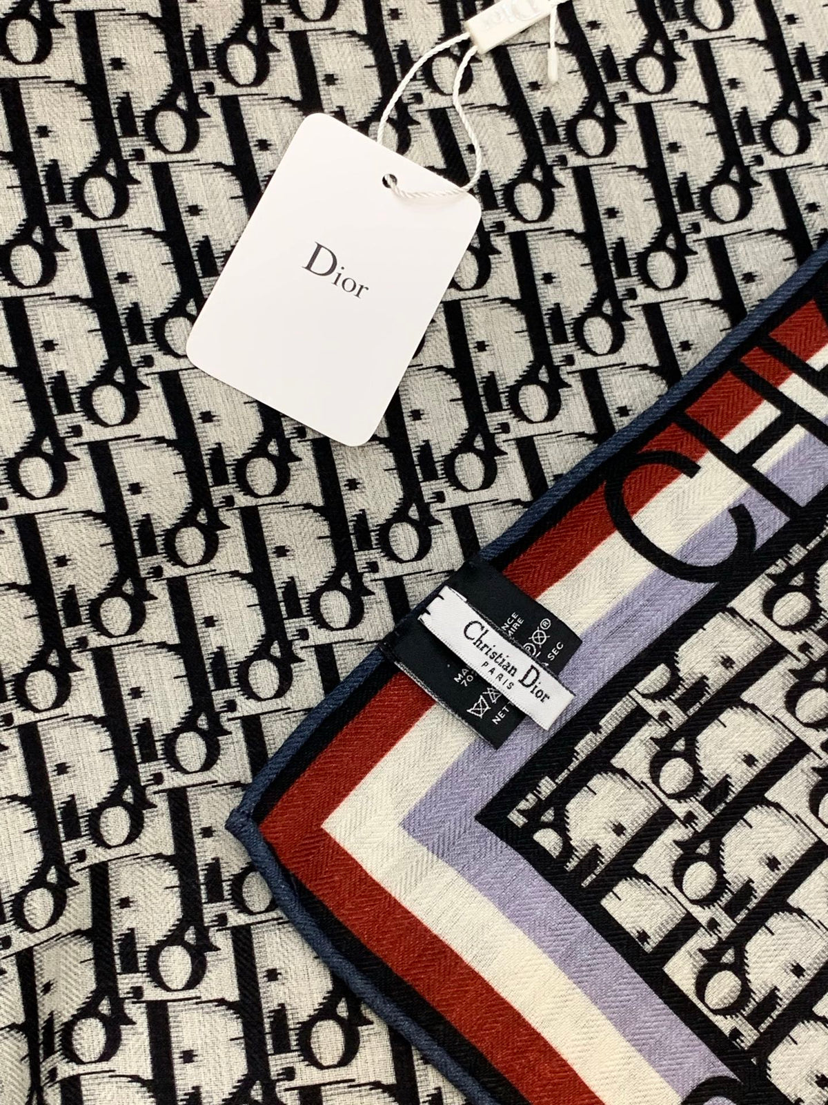 CD Monogram Scarf 140CM Dark Blue Cream Cashmere 293188