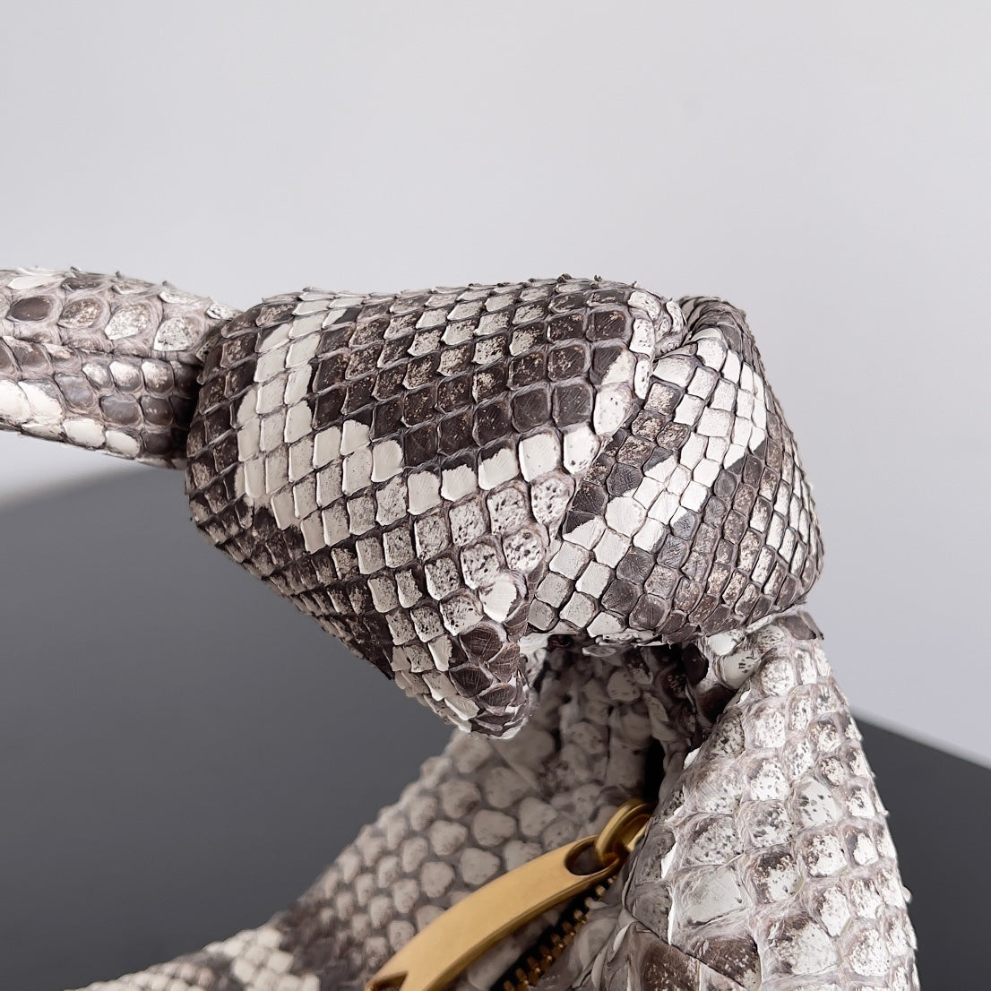 BV Snake Print 23cm Jodie Bag Gray Leather 249683