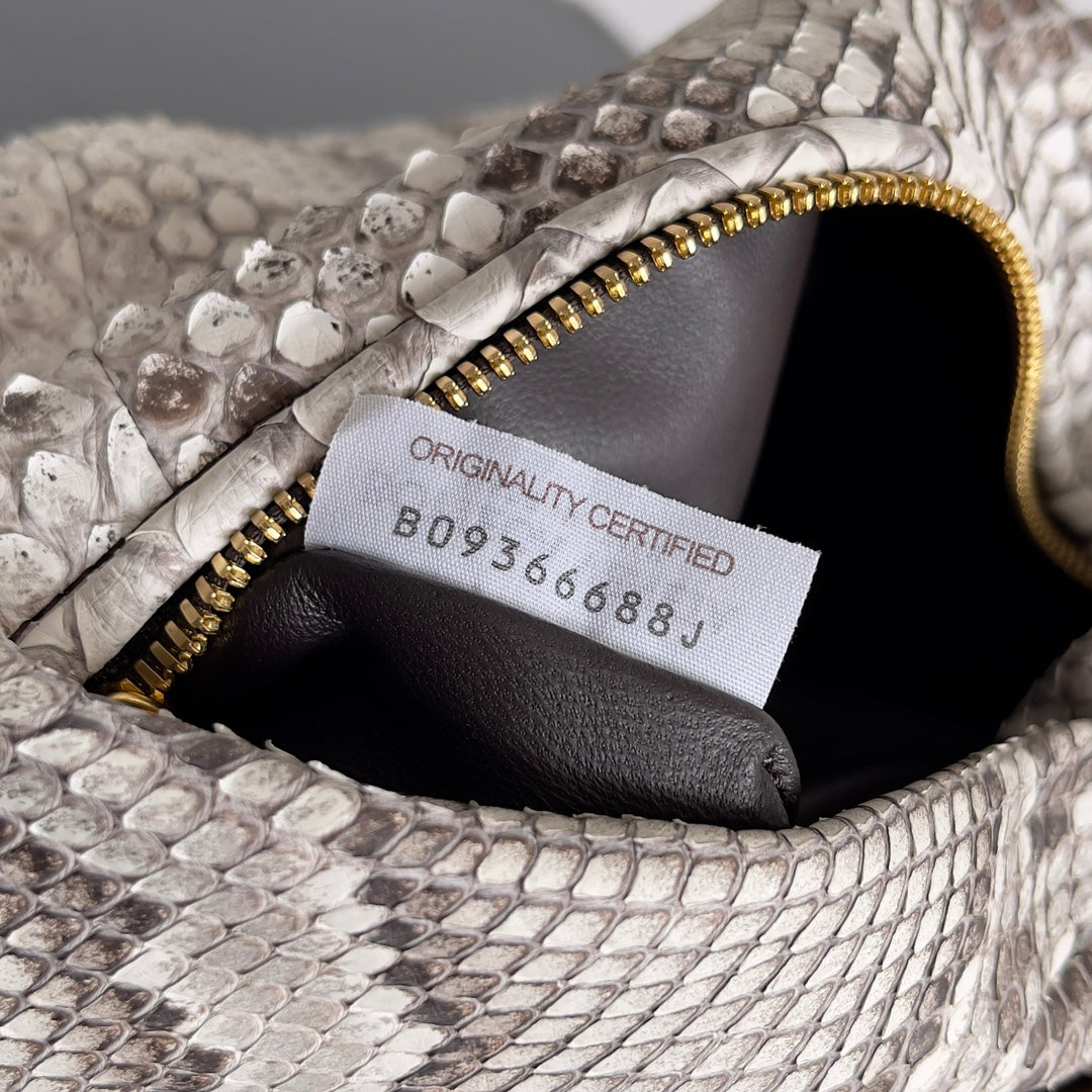 BV Snake Print 23cm Jodie Bag Gray Leather 249683