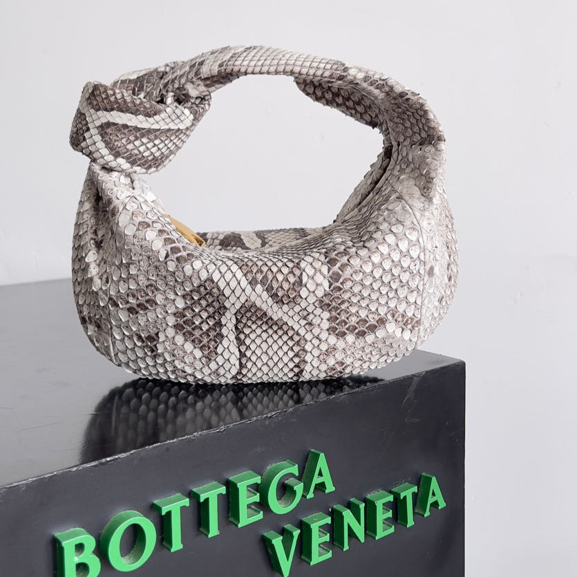 BV Snake Print 23cm Jodie Bag Gray Leather 249683