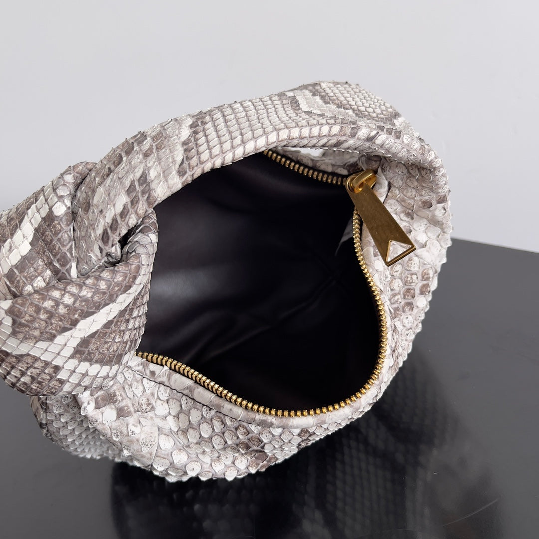 BV Snake Print 23cm Jodie Bag Gray Leather 249683