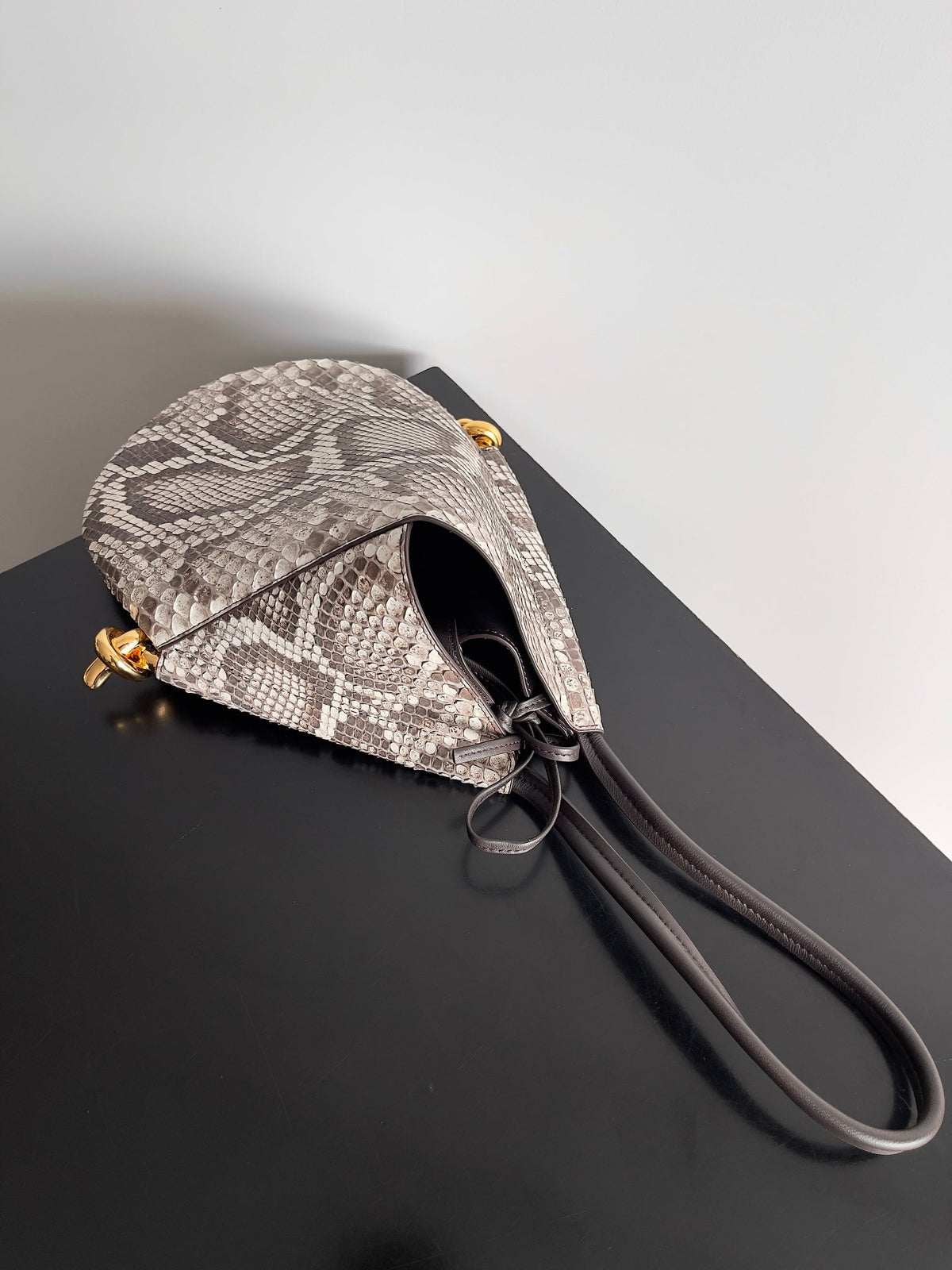 BV Snake Print 30cm Solstice Bag Gray Solf Leather 249684