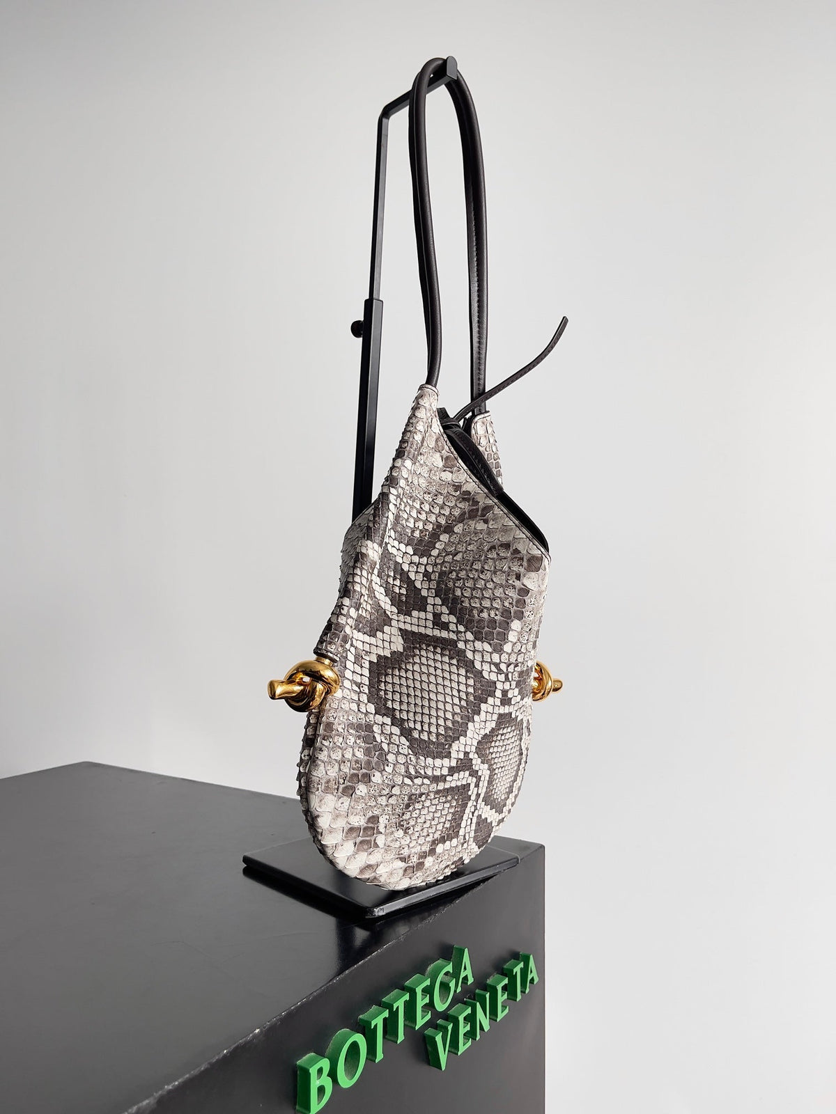 BV Snake Print 30cm Solstice Bag Gray Solf Leather 249684
