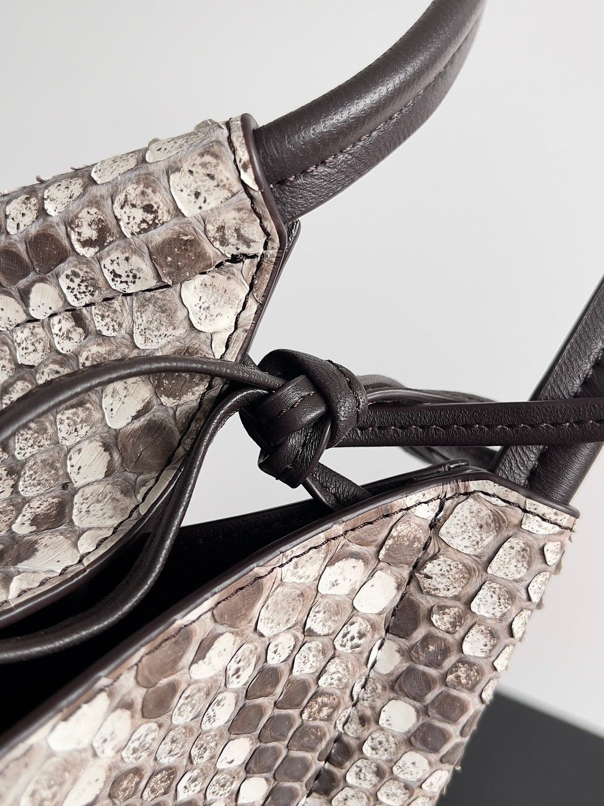 BV Snake Print 30cm Solstice Bag Gray Solf Leather 249684