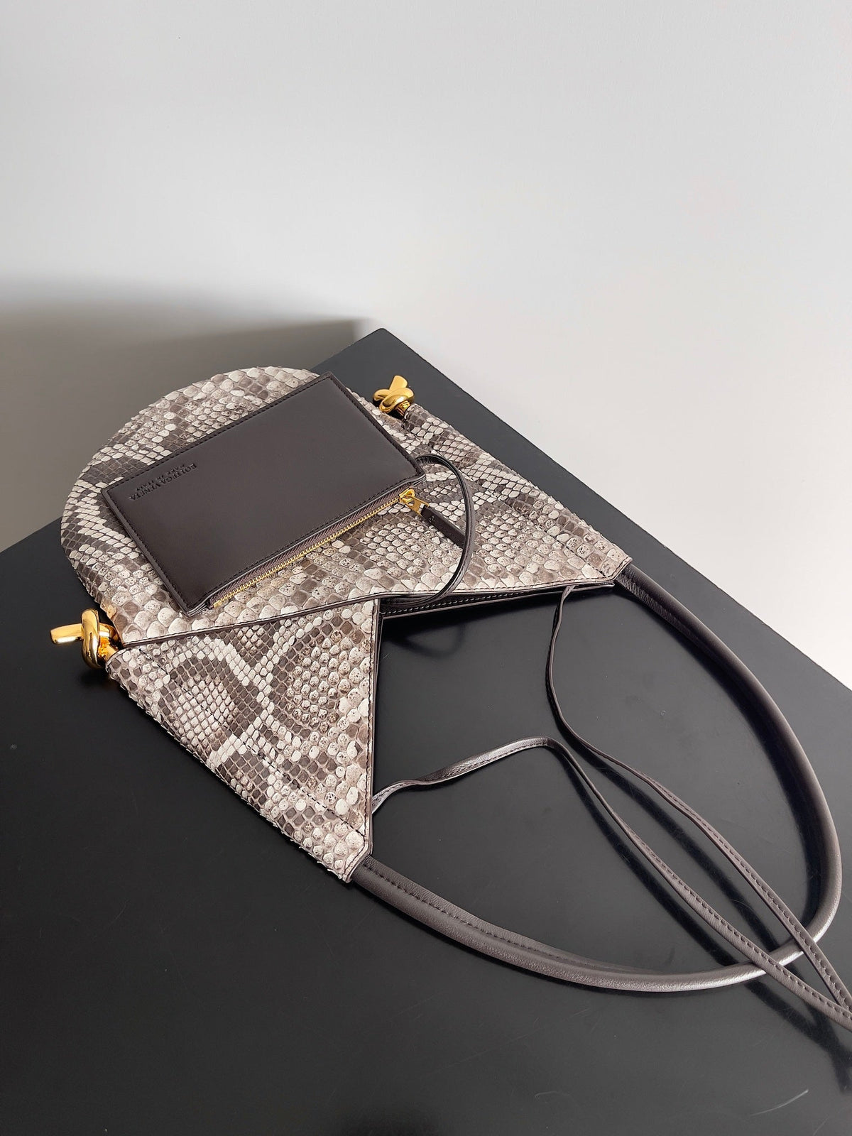 BV Snake Print 30cm Solstice Bag Gray Solf Leather 249684