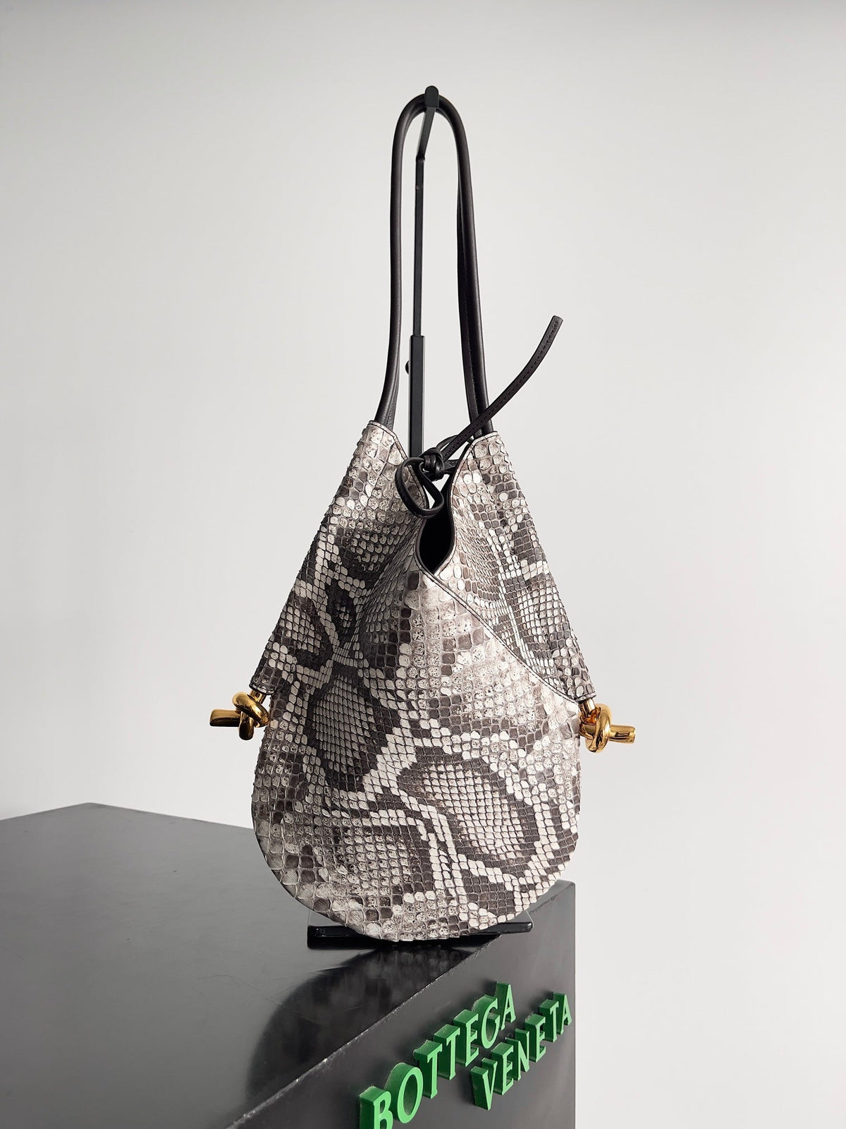 BV Snake Print 30cm Solstice Bag Gray Solf Leather 249684