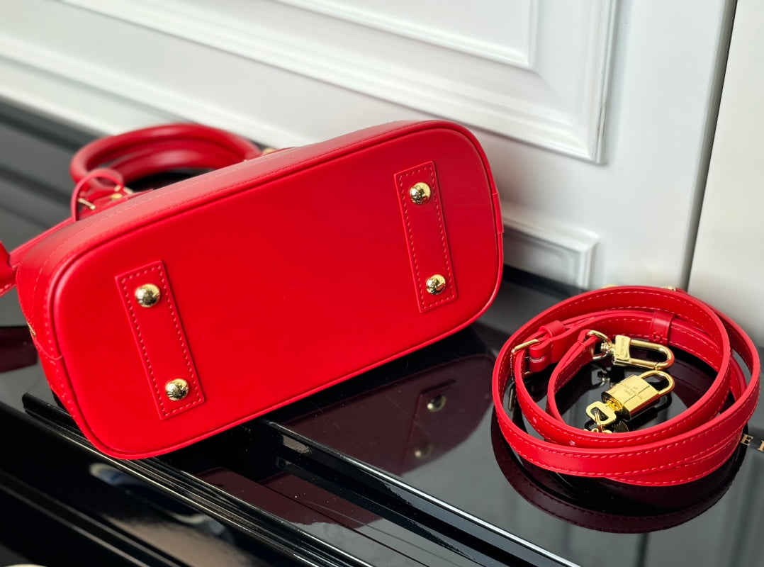 LV Alma BB Handbag Red Grained Cowhide