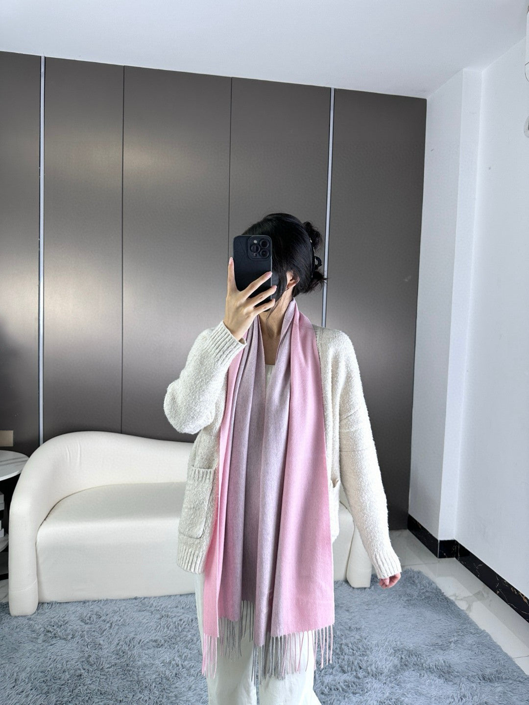 SCARF 190 CM IN PINK CASHMERE