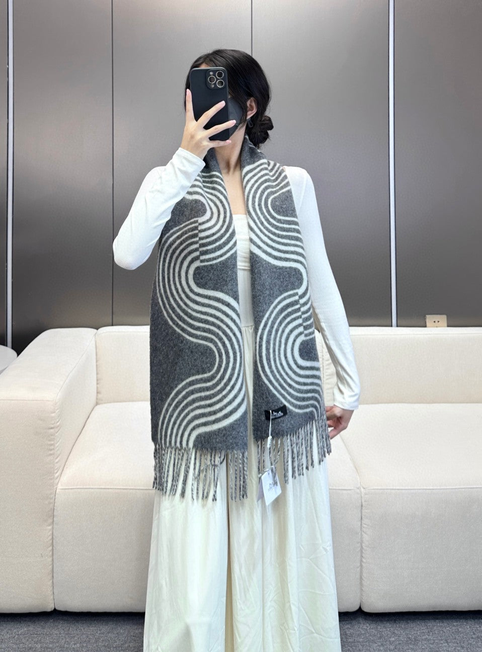 Scarf 180 CM Black Mix White Cashmere