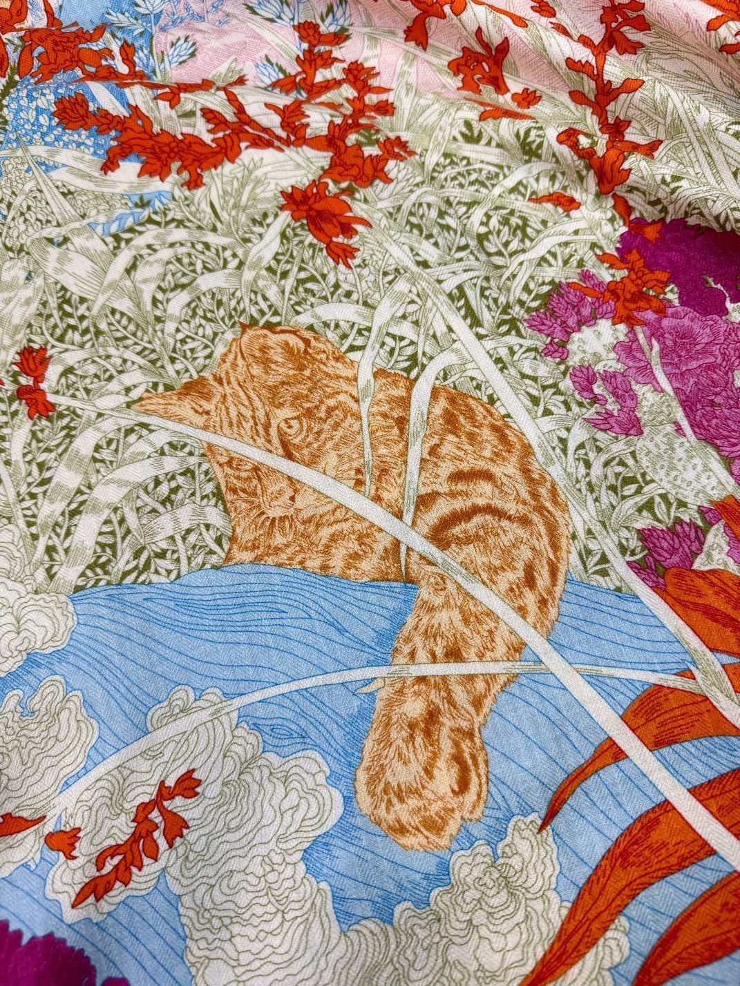 Square Scarf 135CM In Light Blue Colorful Cashmere And Silk