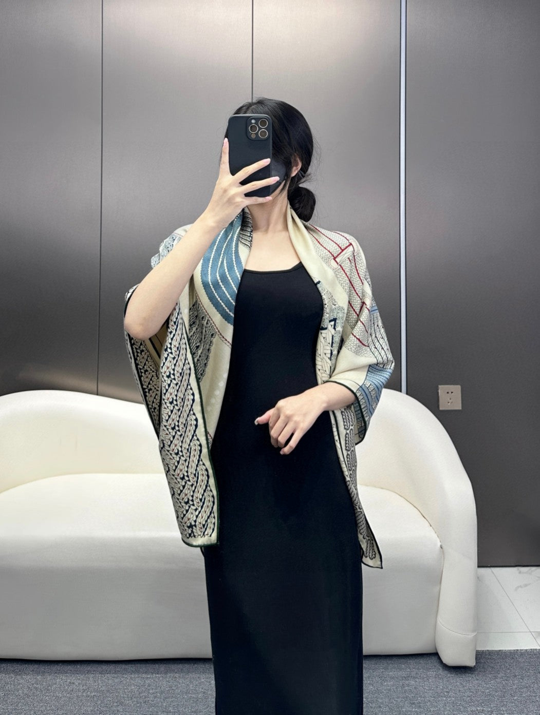 Scarf 140 CM In White Black Colorful Silk