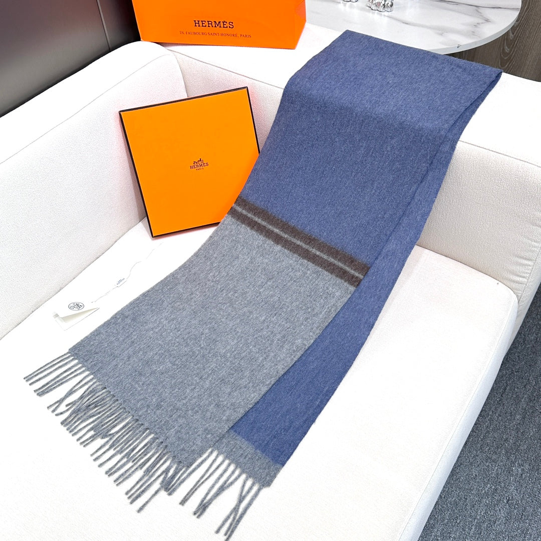 Scarf 180 CM Blue Grey Cashmere