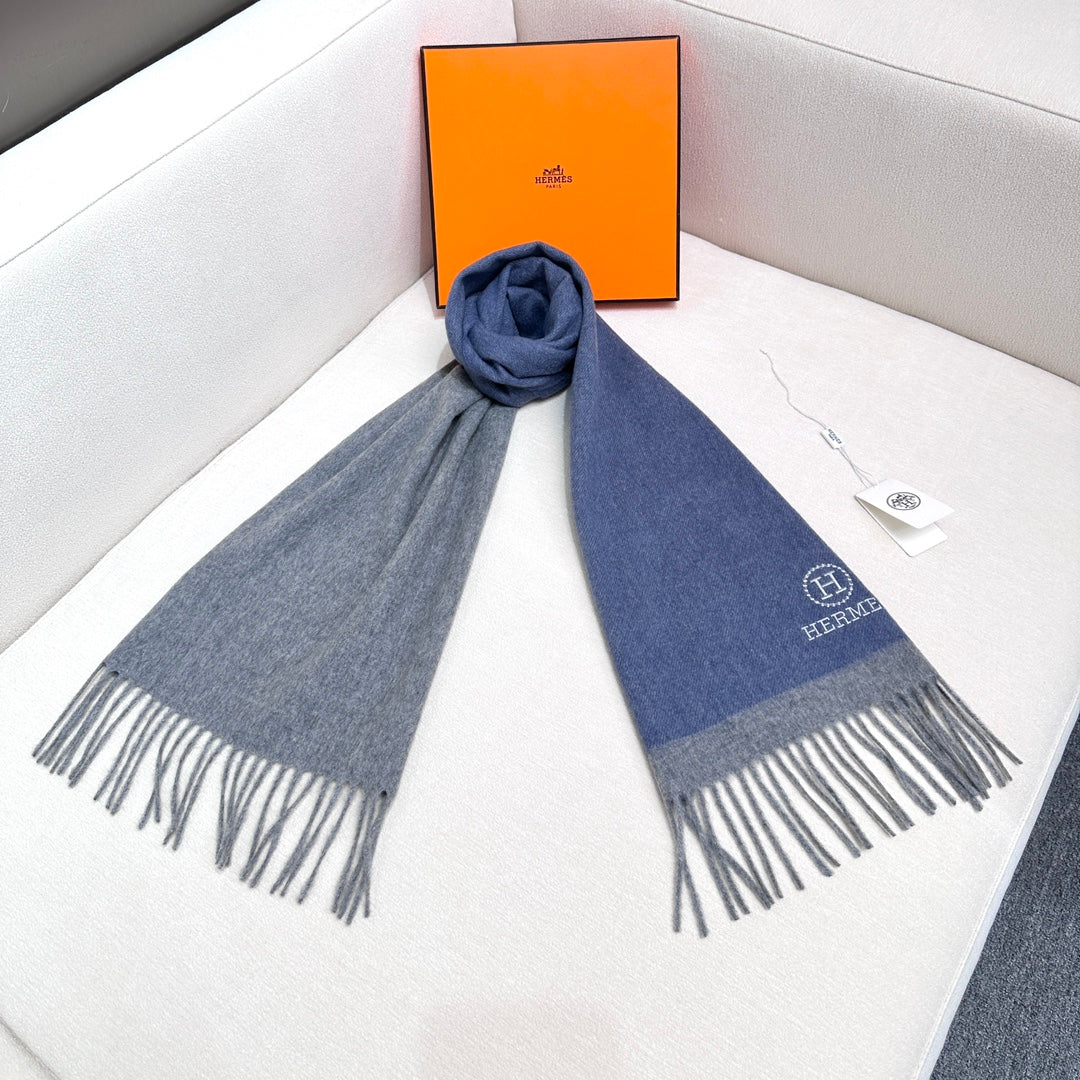 Scarf 180 CM Blue Grey Cashmere