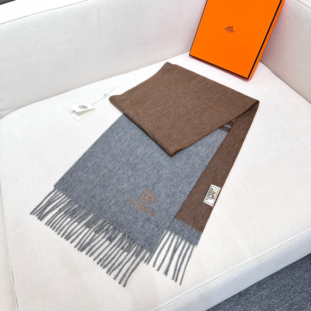 Scarf 180 CM Brown Grey Cashmere