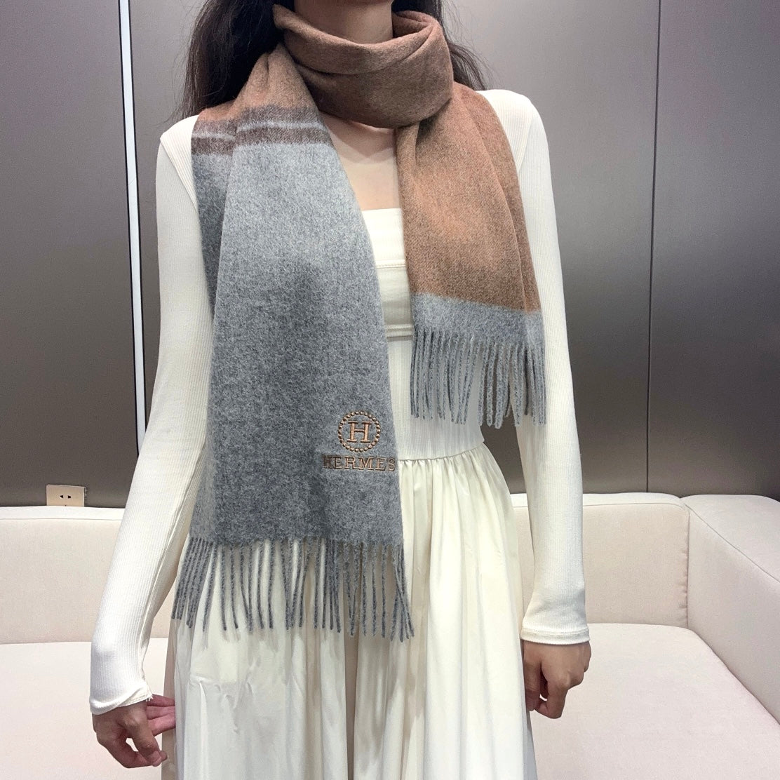 Scarf 180 CM Brown Grey Cashmere