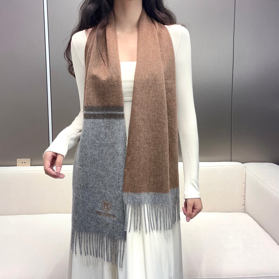 Scarf 180 CM Brown Grey Cashmere
