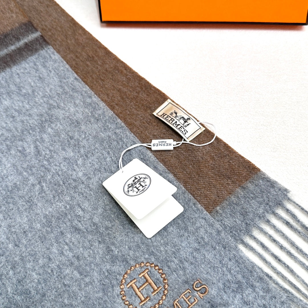 Scarf 180 CM Brown Grey Cashmere