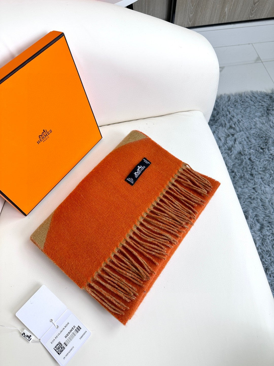Scarf 190 CM Orange Mix Light Brown Wool Soft