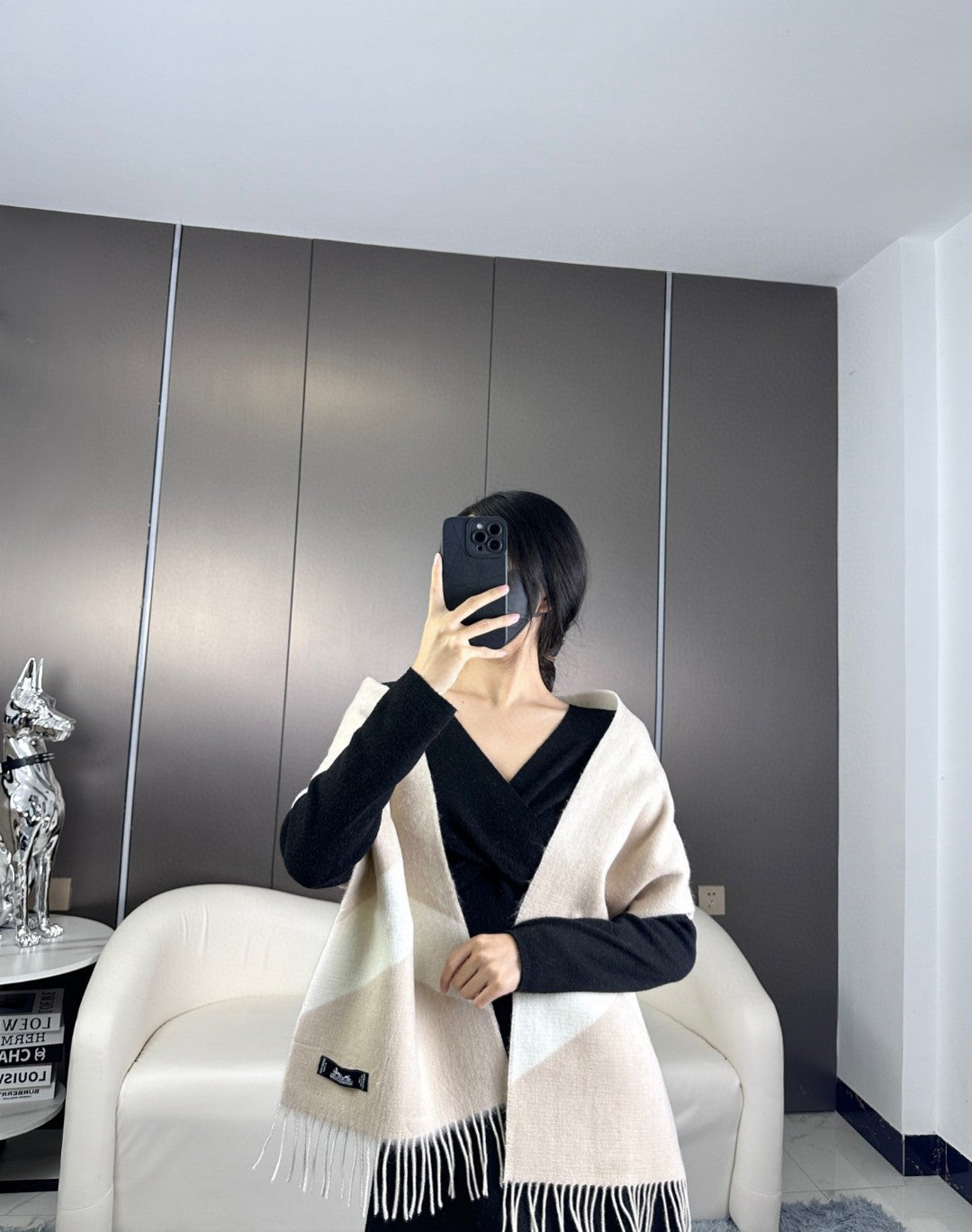 Scarf 190 CM Light Brown Mix White Wool Soft