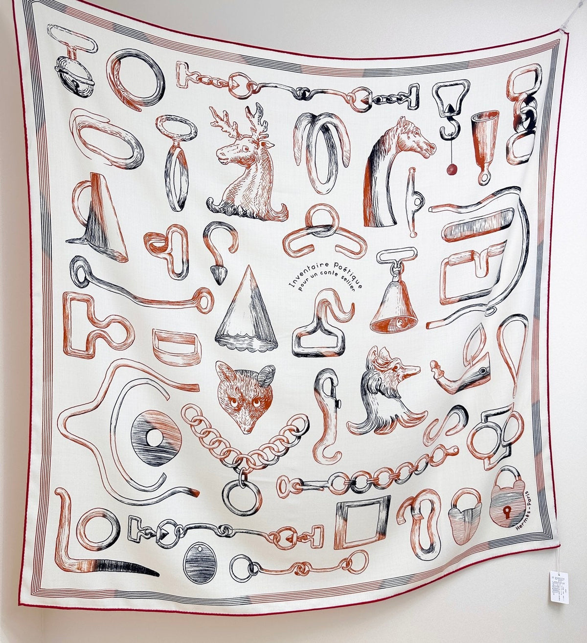 HM Reversible Shawl Scarf 135CM White Deep Red Cashmere Silk 969421