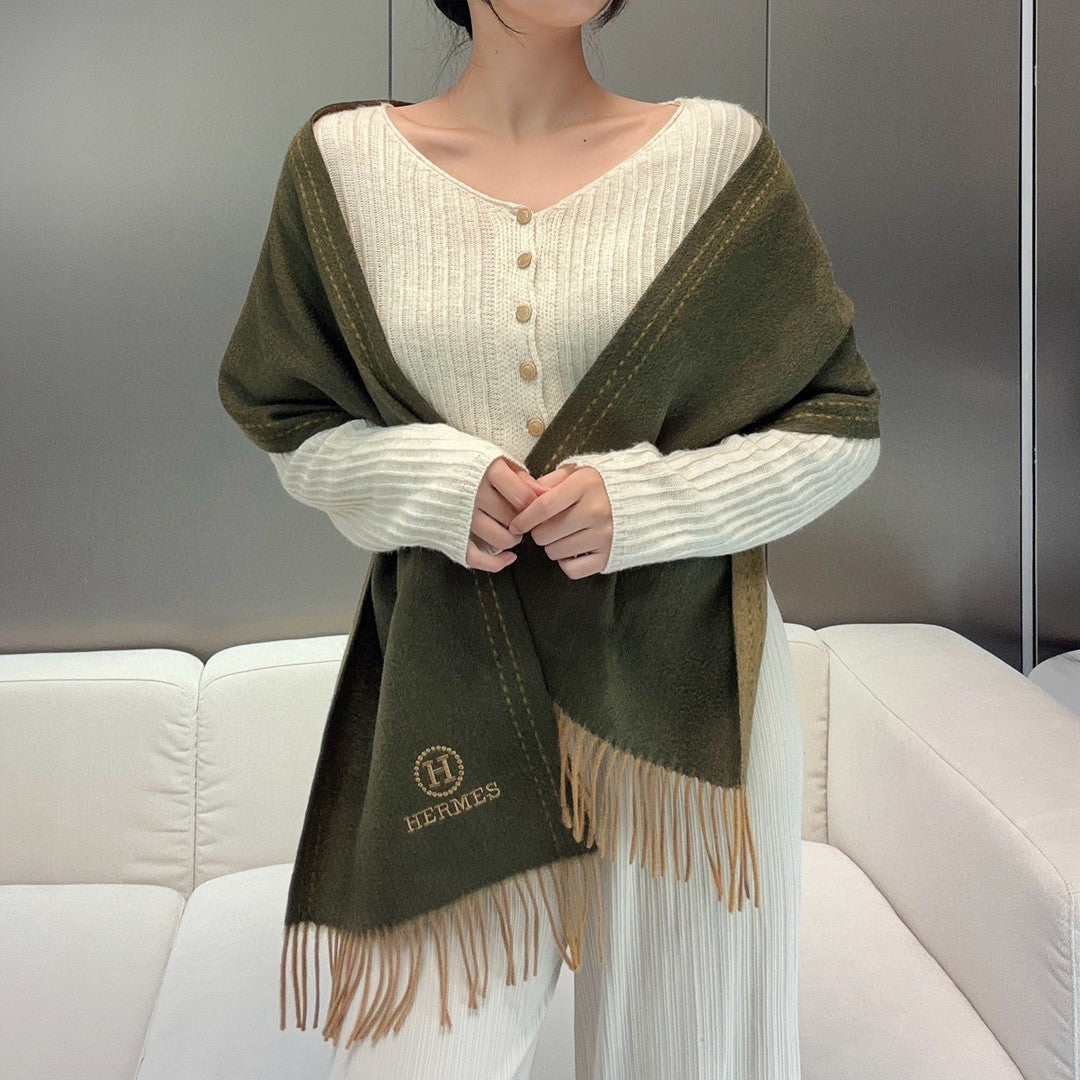 HM Scarf 190 CM Dark Green Wool 969437