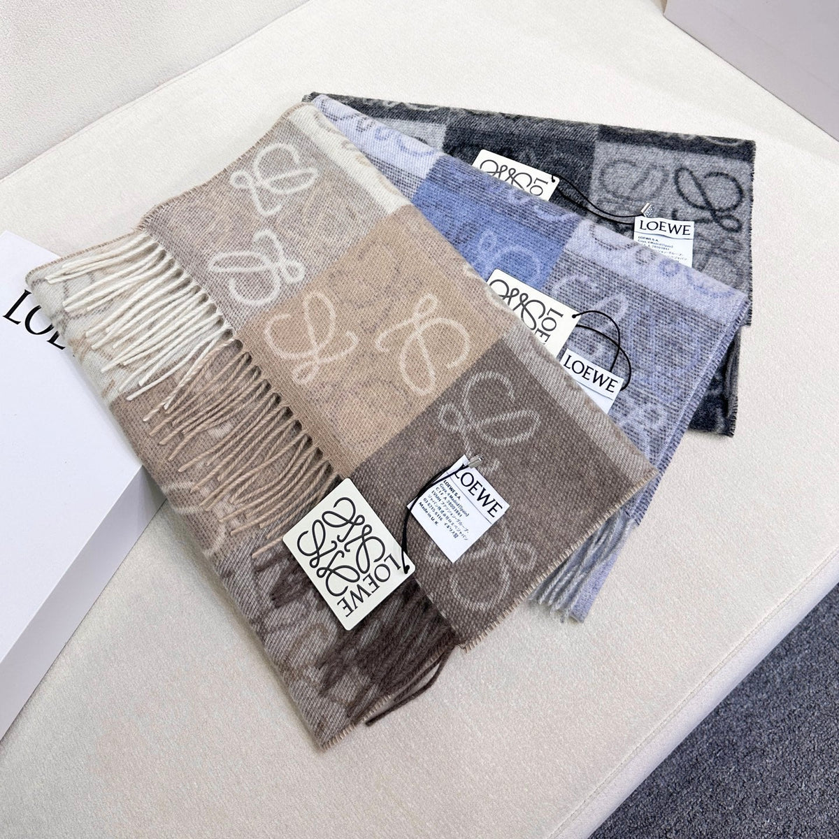 Loewe Scarf 180CM  Light Blue Gray Wool Cashmere 968613