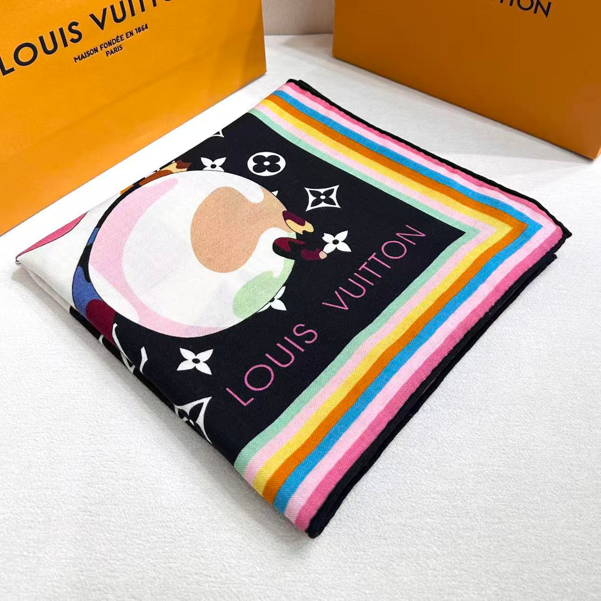 LV x TM SUPERFLAT 140cm Black Multicolor Silk Wool 978740