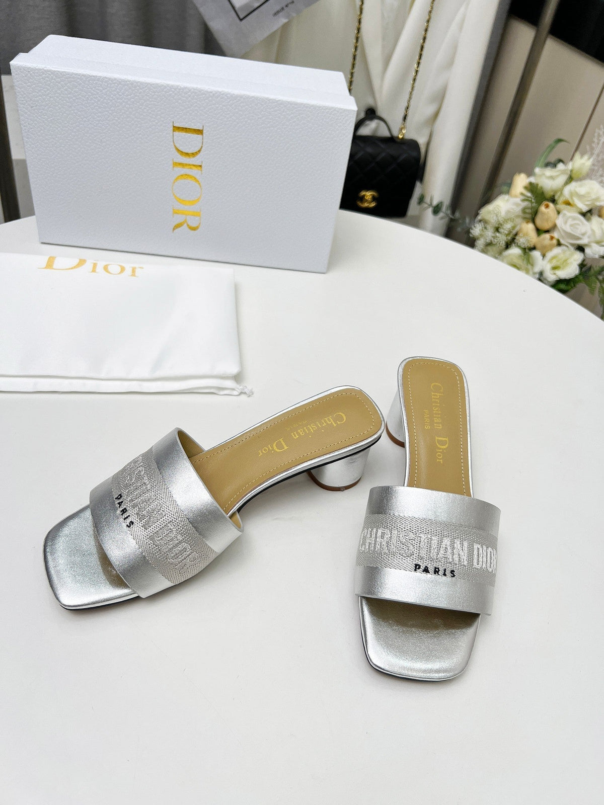 cd dway 45 silver-tone canvas calfskin