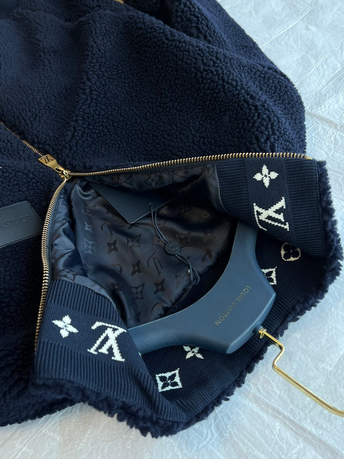 LV 25 Sstand-up Collar Jacket Navy Blue Lambswool Polyester 306749