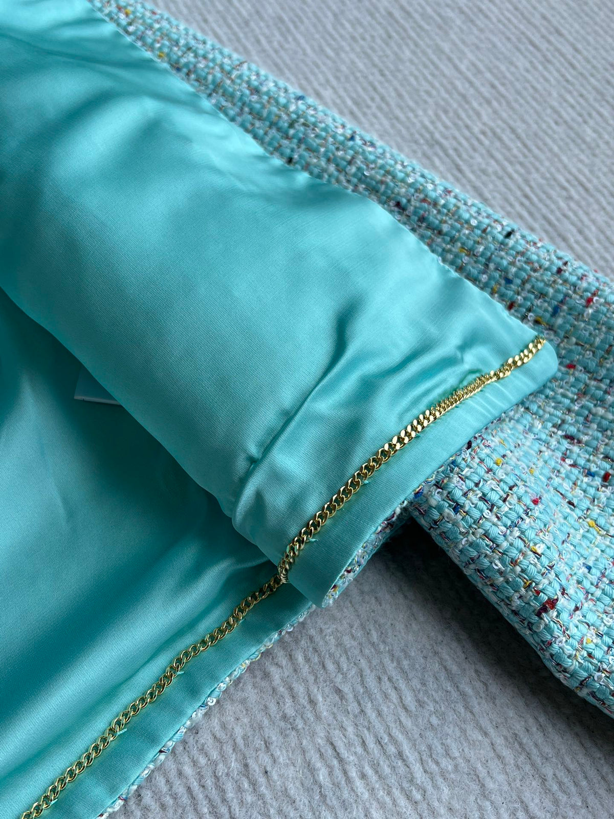 CC 25 Coat Blue-Green Round-Neck Wool Acrylic