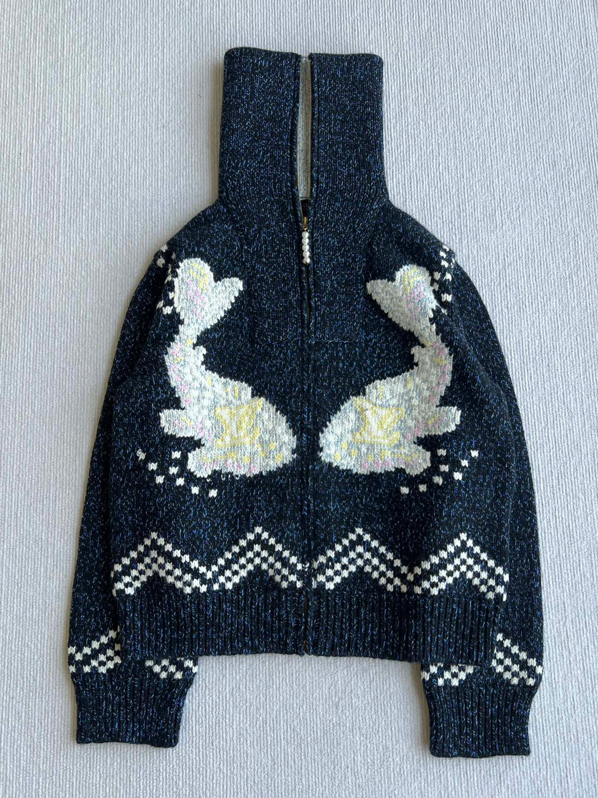LV 25 Zipper Cardigan Jacket Blue Wool Polyester 306927