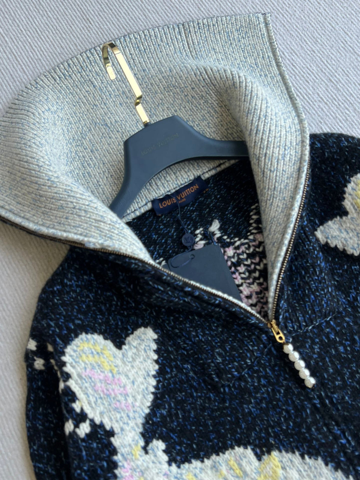 LV 25 Zipper Cardigan Jacket Blue Wool Polyester 306927