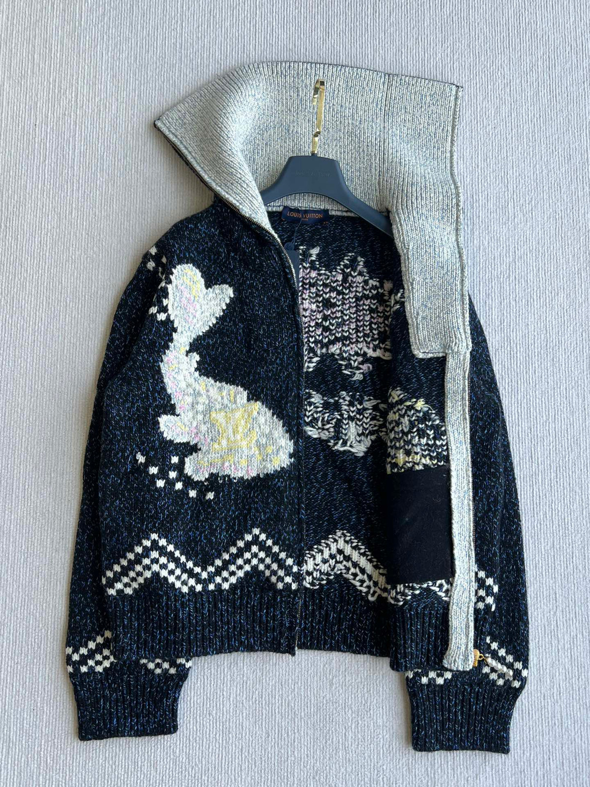 LV 25 Zipper Cardigan Jacket Blue Wool Polyester 306927