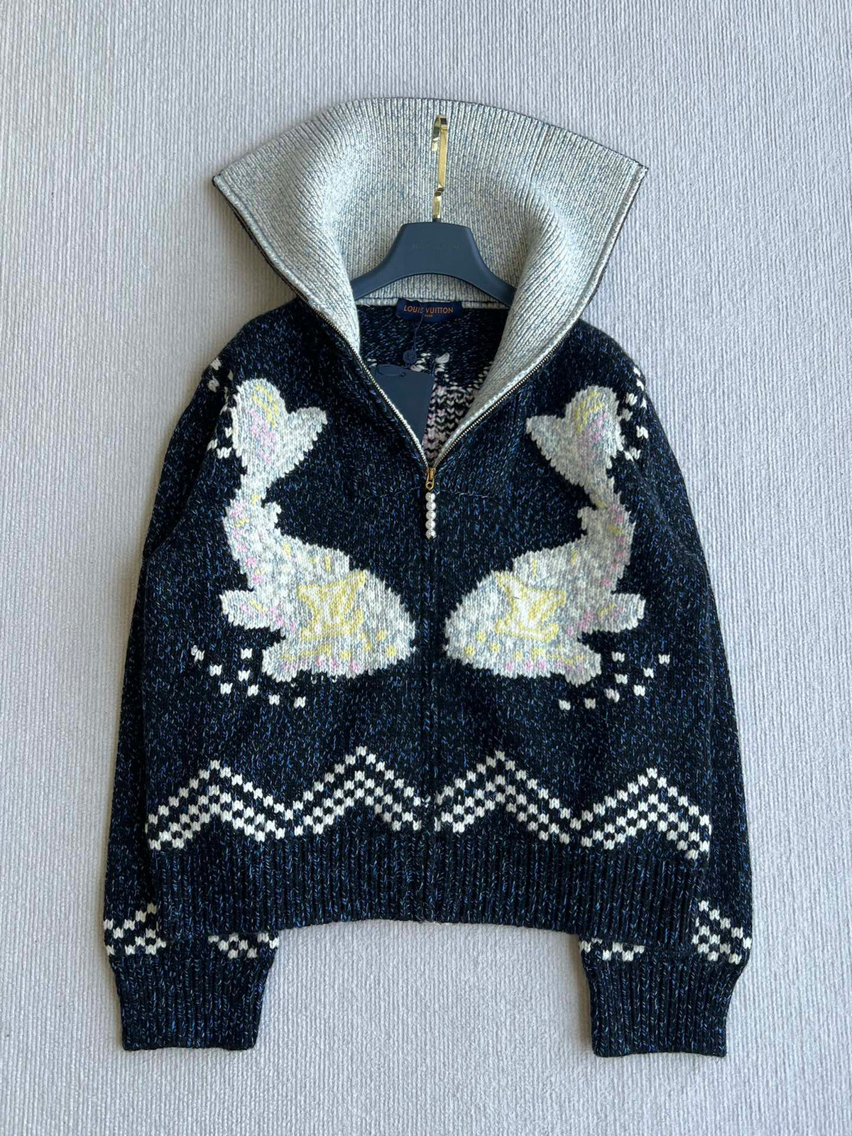 LV 25 Zipper Cardigan Jacket Blue Wool Polyester 306927