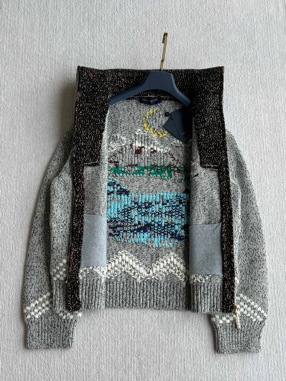 LV 25 Zipper Cardigan Jacket Grey Wool Polyester 306916