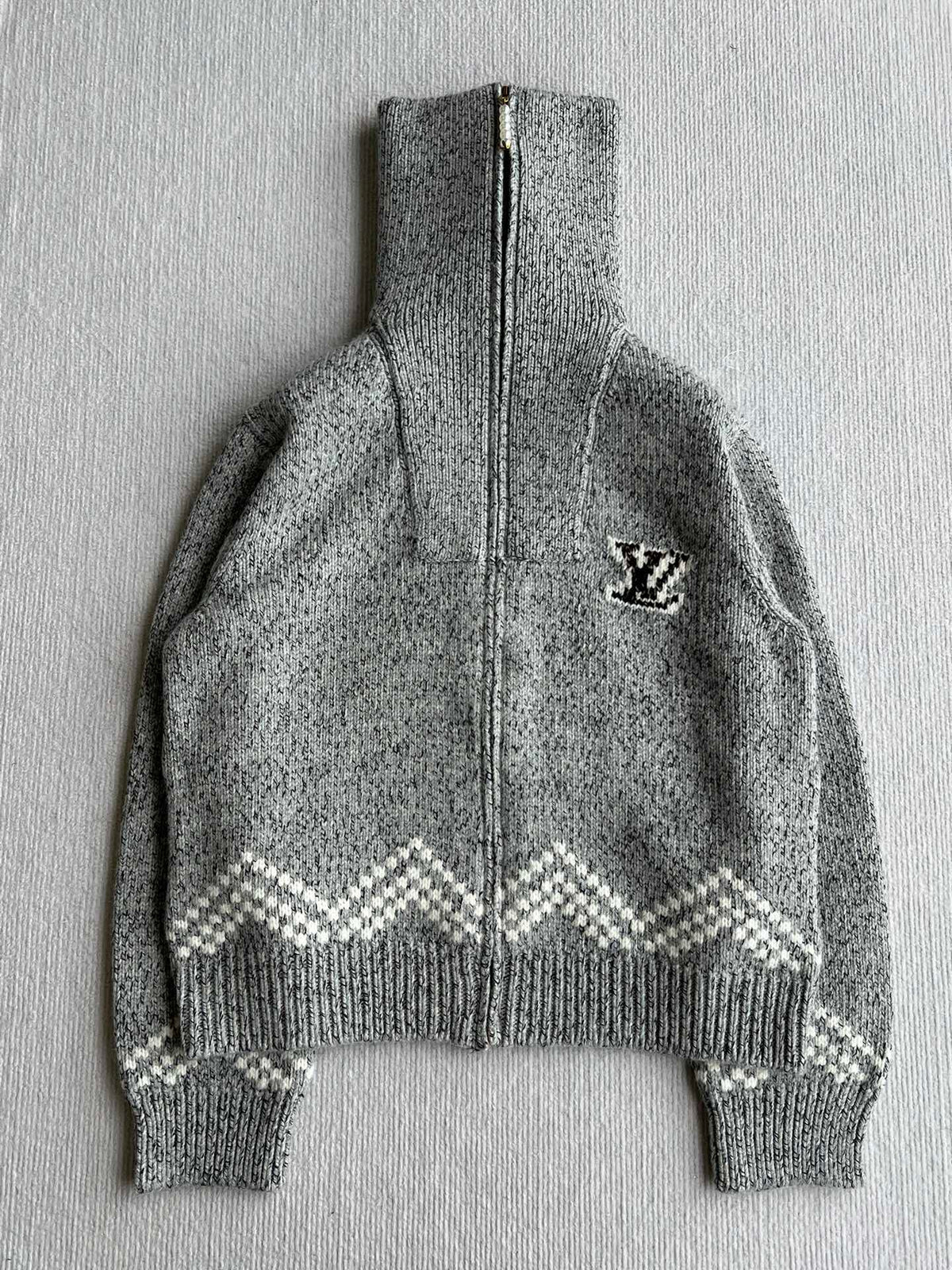 LV 25 Zipper Cardigan Jacket Grey Wool Polyester 306916