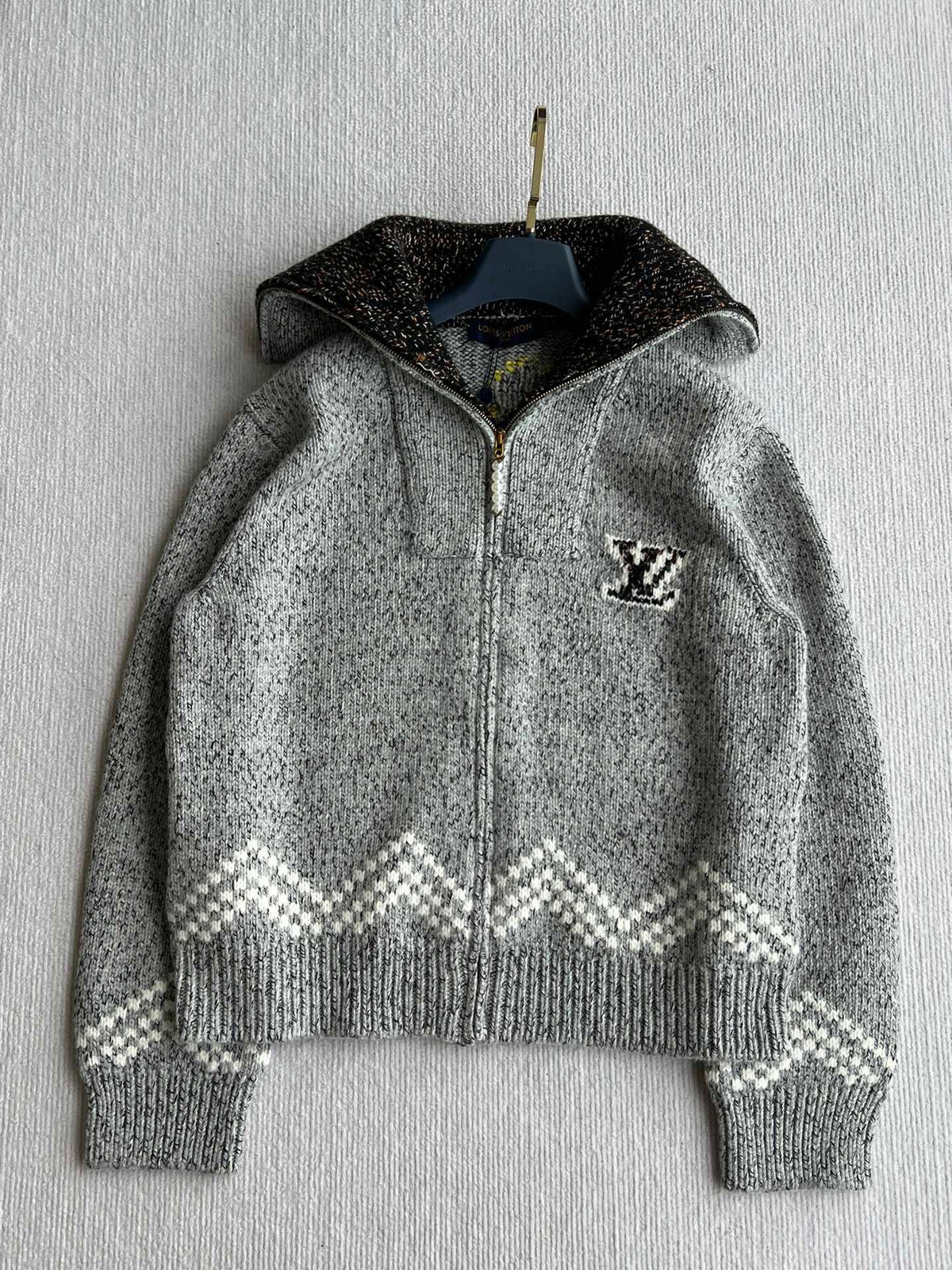LV 25 Zipper Cardigan Jacket Grey Wool Polyester 306916
