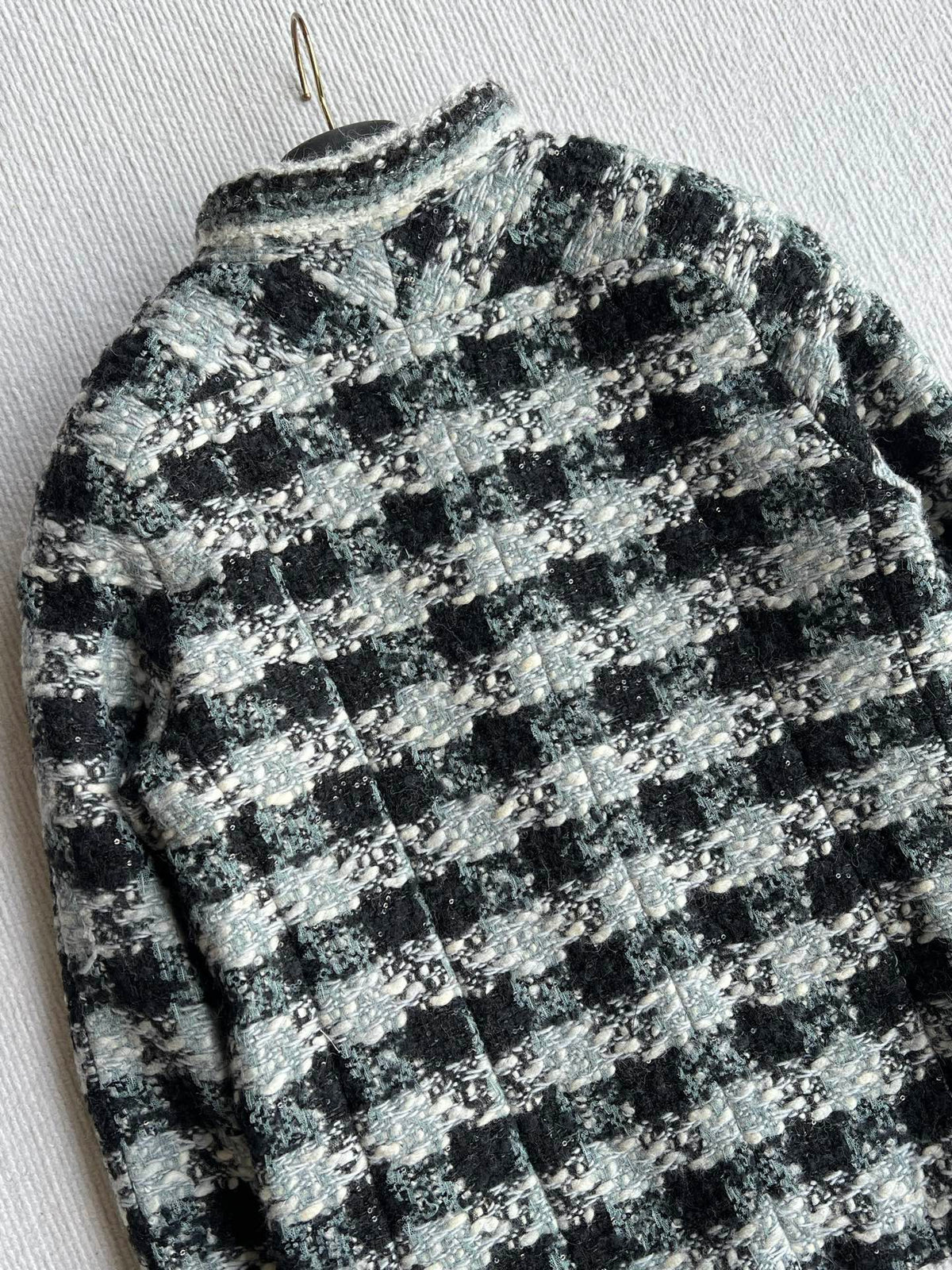 Chanel 2025 Plaid Tweed Jacket Black Wool Polyester 325363