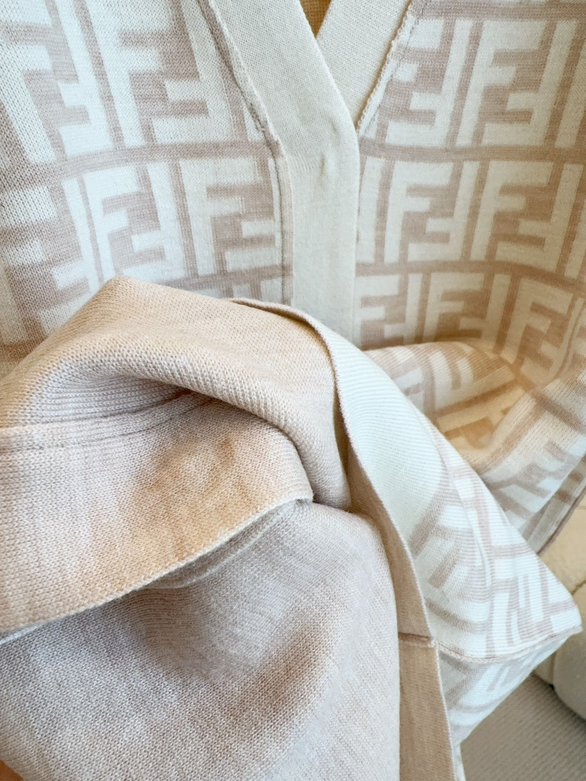 Fendi Monogram Cardigan Beige Wool