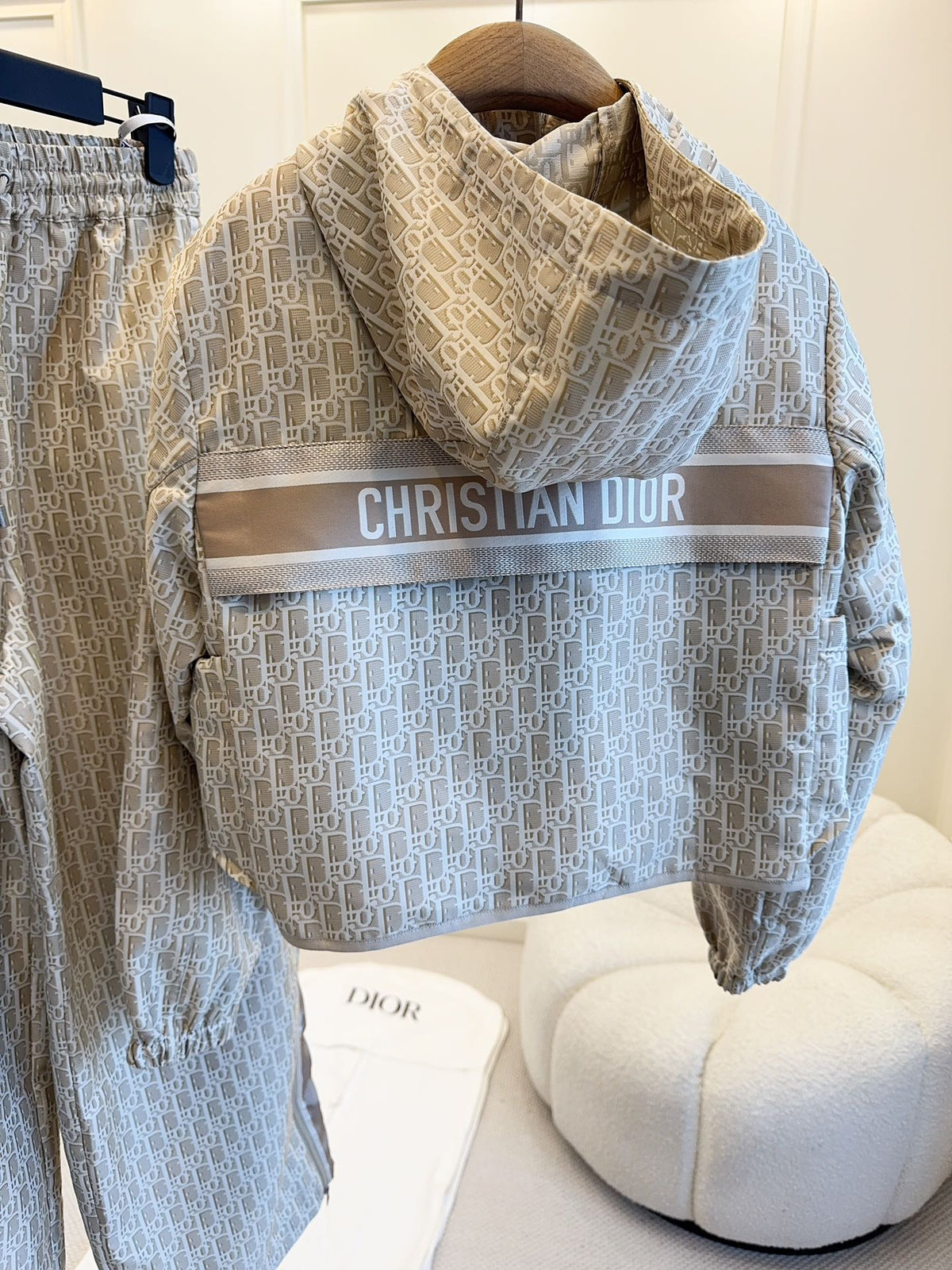 CD 25 Monogram Hoodie Light Beige Polyester