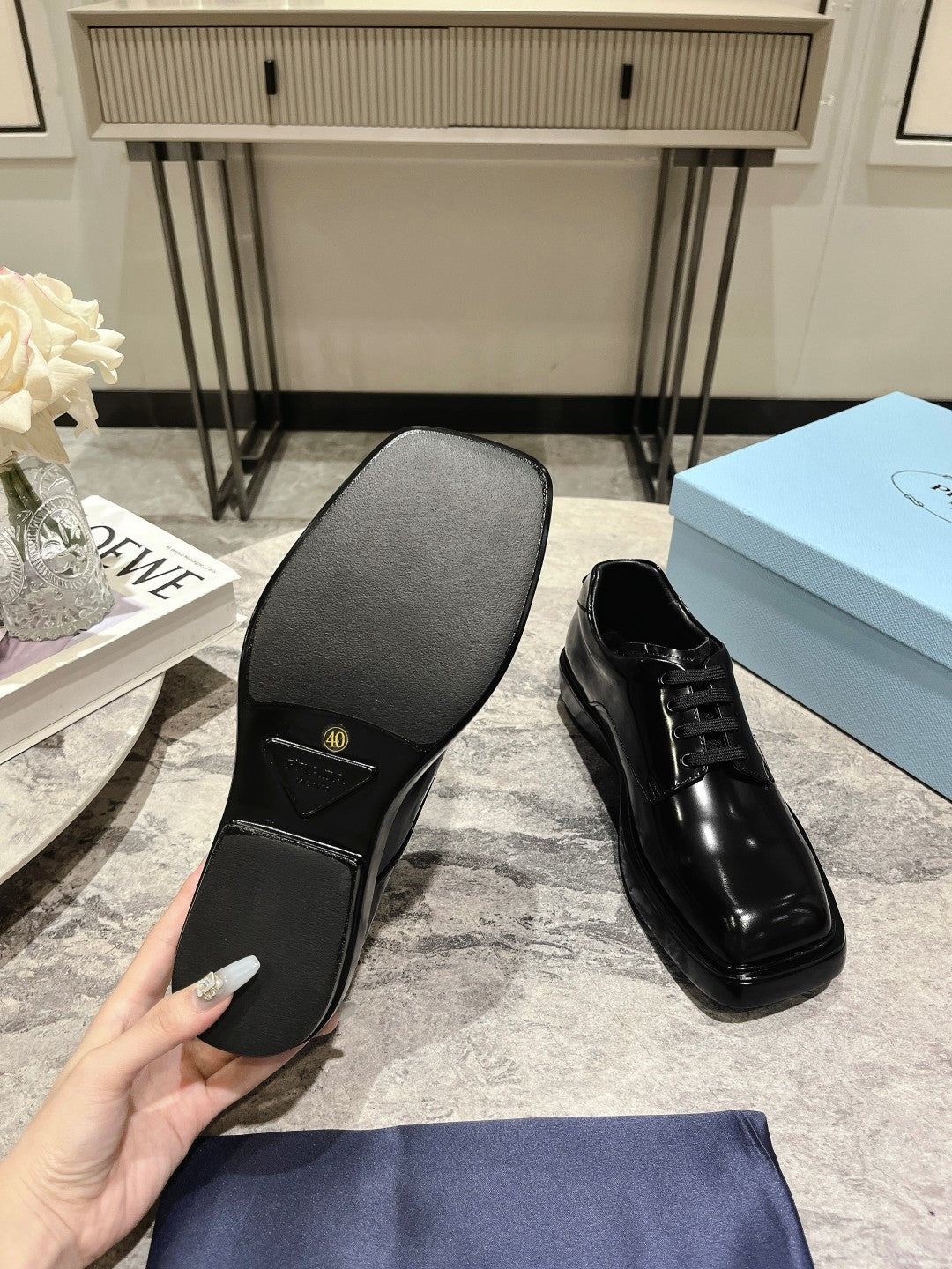 PRA SQUARE HEAD LOAFERS JET-BLACK CALFSKIN