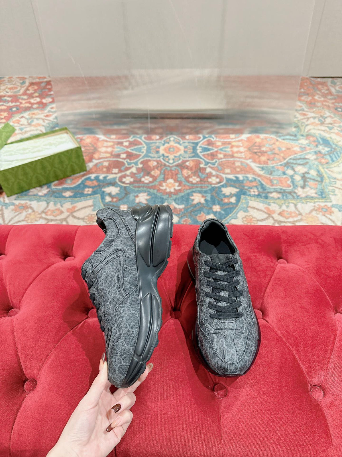 GG RHYTON TRAINER CHARCOAL CALFSKIN