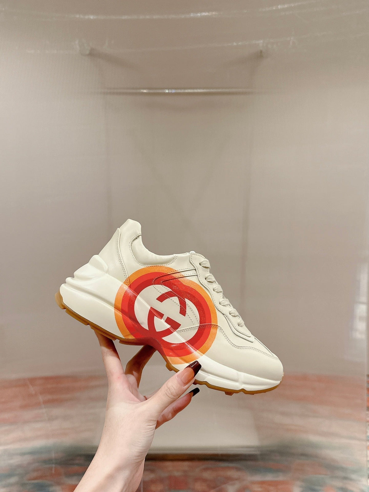 Gucci 2026 Rhyton Interlocking G Sneakers Ivory Cowhide 988878