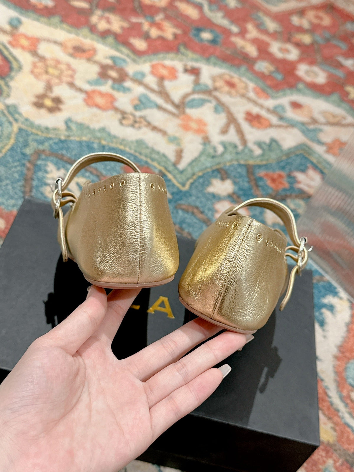 ALAIA MARY JANE IN GOLD LAMBSKIN WITH GOLD HARDWARE