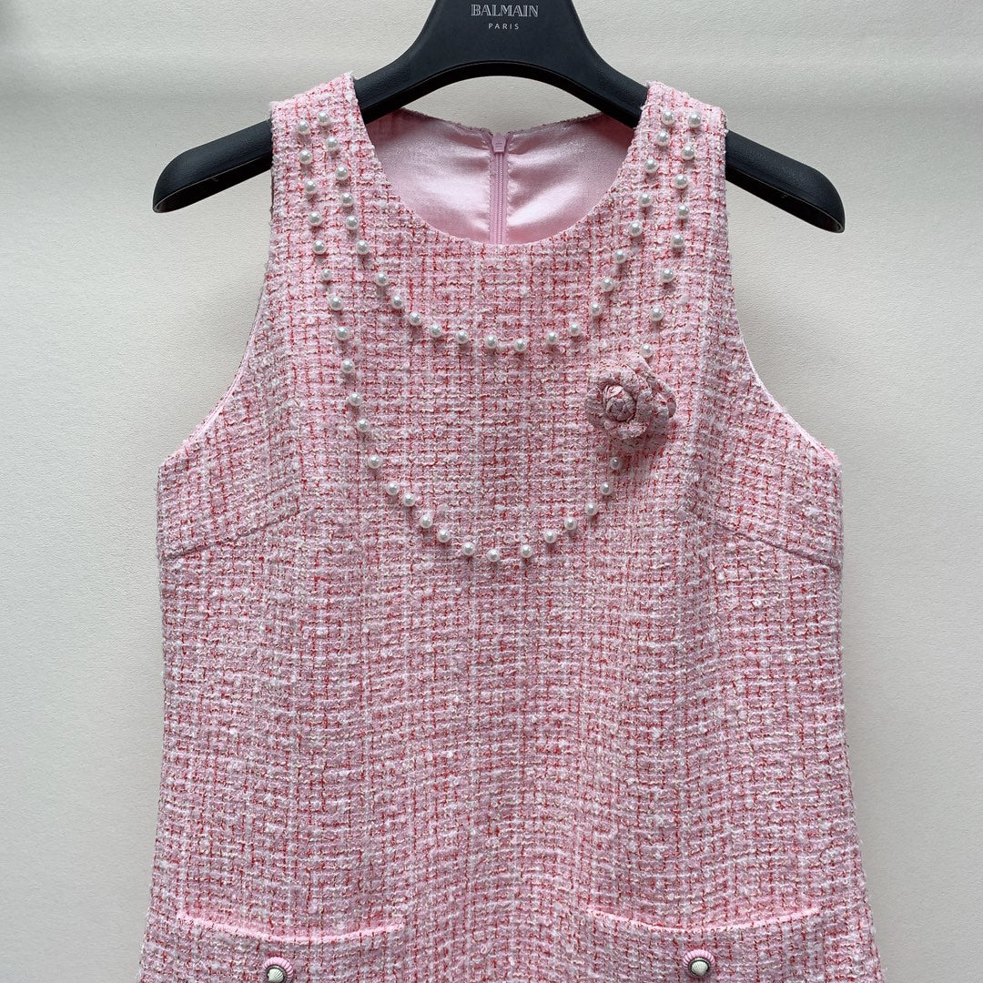 CC 25 Flower Woven Dress Tweed Pink Polyester Cotton 257307